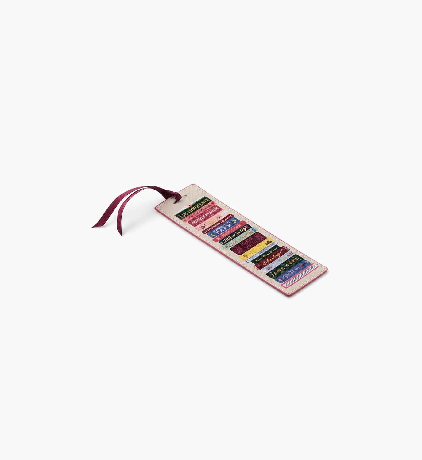 RIFLE PAPER CO. Ladies Night Book Club Bookmark, 1.75" W x 6" L, Illustrated Stack of Classic Titles, Saffiano Polyurethane, Grosgrain Ribbon, Wipe-Clean