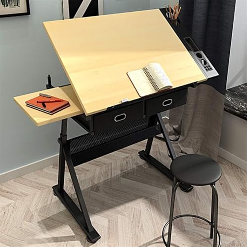 Drawing Tilting Tablet,Drafting Table,Drawing Desk Drafting Table with Storage, Height Adjustable Tiltable Art Desk, Maple Panel Drawing Desk, for Work Study Painting Craft Table