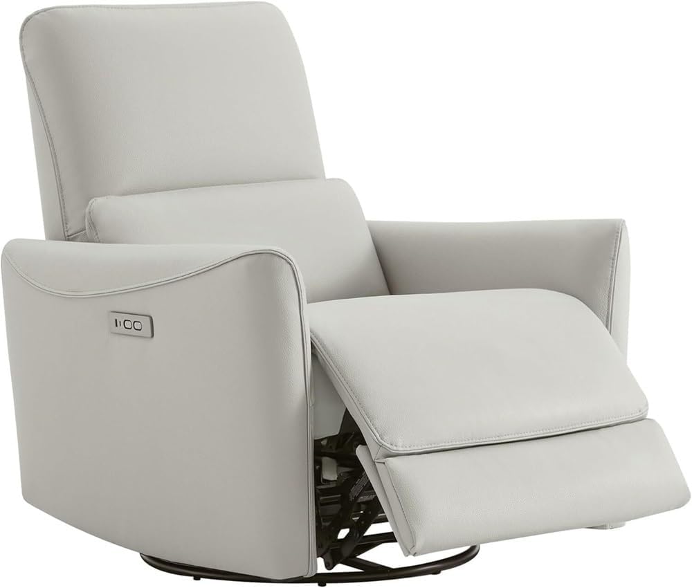 Power Swivel Glider Recliner with Lumbar Support – Electric Reclining Chair with USB & Type-C Ports, Ergonomic Breathable Leather, Comfort for Living Room