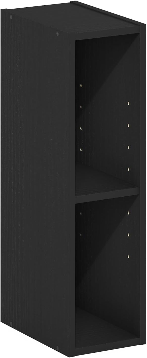 Furinno Fulda Book Shelf, 2-Tier Narrow Bookshelf, Bookcase with 6-in Width Storage Shelf, 9.3 x 5.9 x 21.2, for Living Room, Bedroom, Home Office, Darkwood