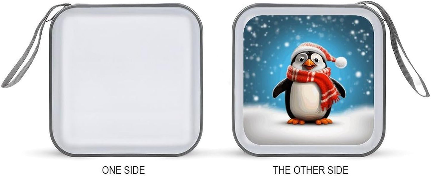 Christmas Funny Penguin CD Case 40 Capacity Case Zipper CD Collection Bag with Handles Cover DVD Storage Hard Plastic DVD Disc Cases Storage Binder for Car Home Office Travel