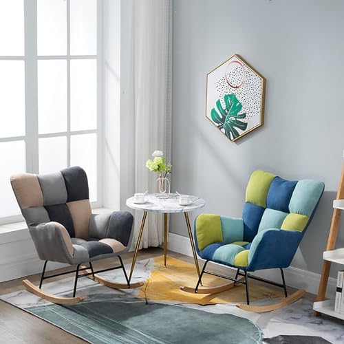 Fashion Wingback Rocking Chair Office Lounge Chair Adults Reading Chair Relax Chair Comfy Upholstered Rocker Armchair with Solid Wood Legs for Home Living Room Bedroom