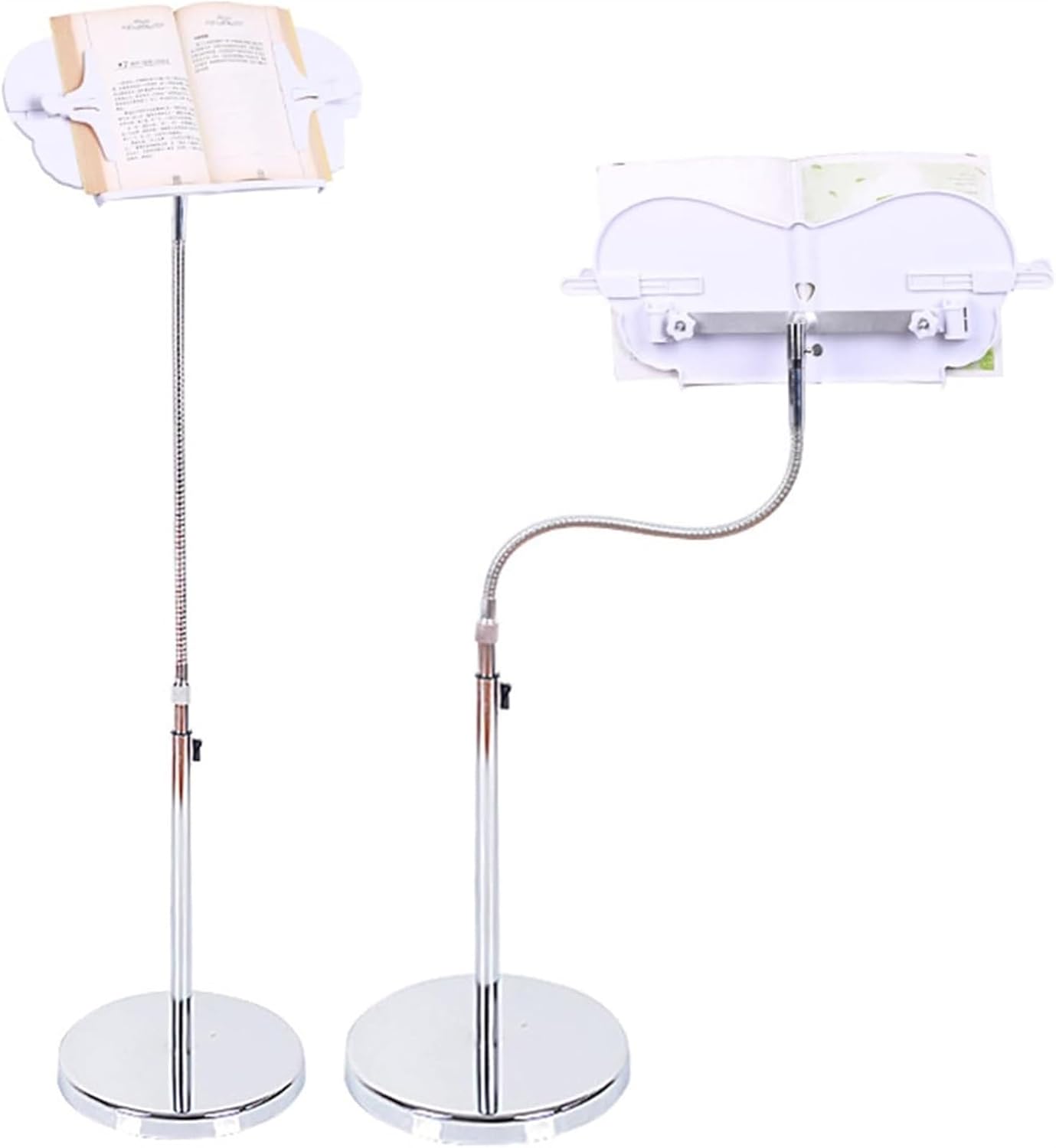 Bookholder Floor Stand, 360 Degree Rotating Angle, Adjustable Height, Flexible Gooseneck, Sturdy Aluminum Metal Base, Cookbook Reading Desk Portable Sturdy Lightweight Bookstand
