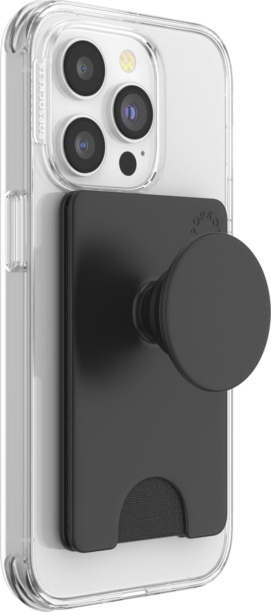PopSockets Adhesive Phone Wallet and Card Holder with Grip, Black - Black