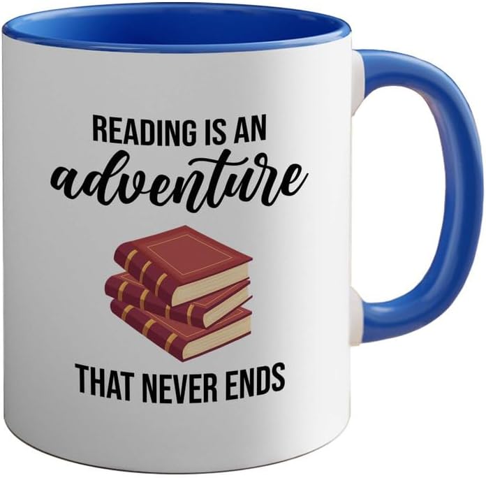 Bookish 2Tone Mug 11oz Blue -Reading is an adventure - Novel enthusiast Book Club Librarian Book Lover Writer Reader Bibliophile