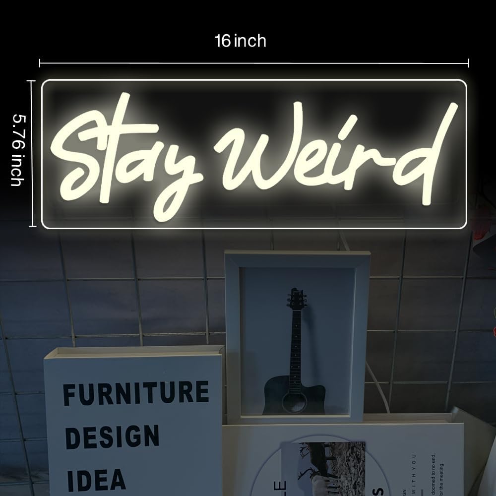 Stay Weird Neon Sign LED Neon Lights Dimmable USB Powered Book Lovers Words Quotes Sign Kid Room Light Wall Art for Library Classroom Reading Corner Decor 16"x5.76"