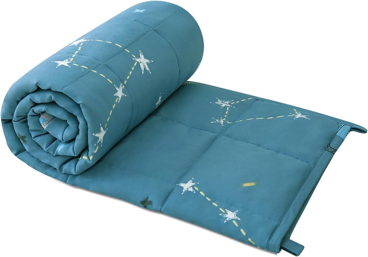 Sivio Weighted Blanket - 100% Cotton Heavy Blanket 5lbs, 36 x 48 inches, Moon and Star Pattern, Breathable Soft Throw Blanket for Calm Sleeping for Home and School Nap