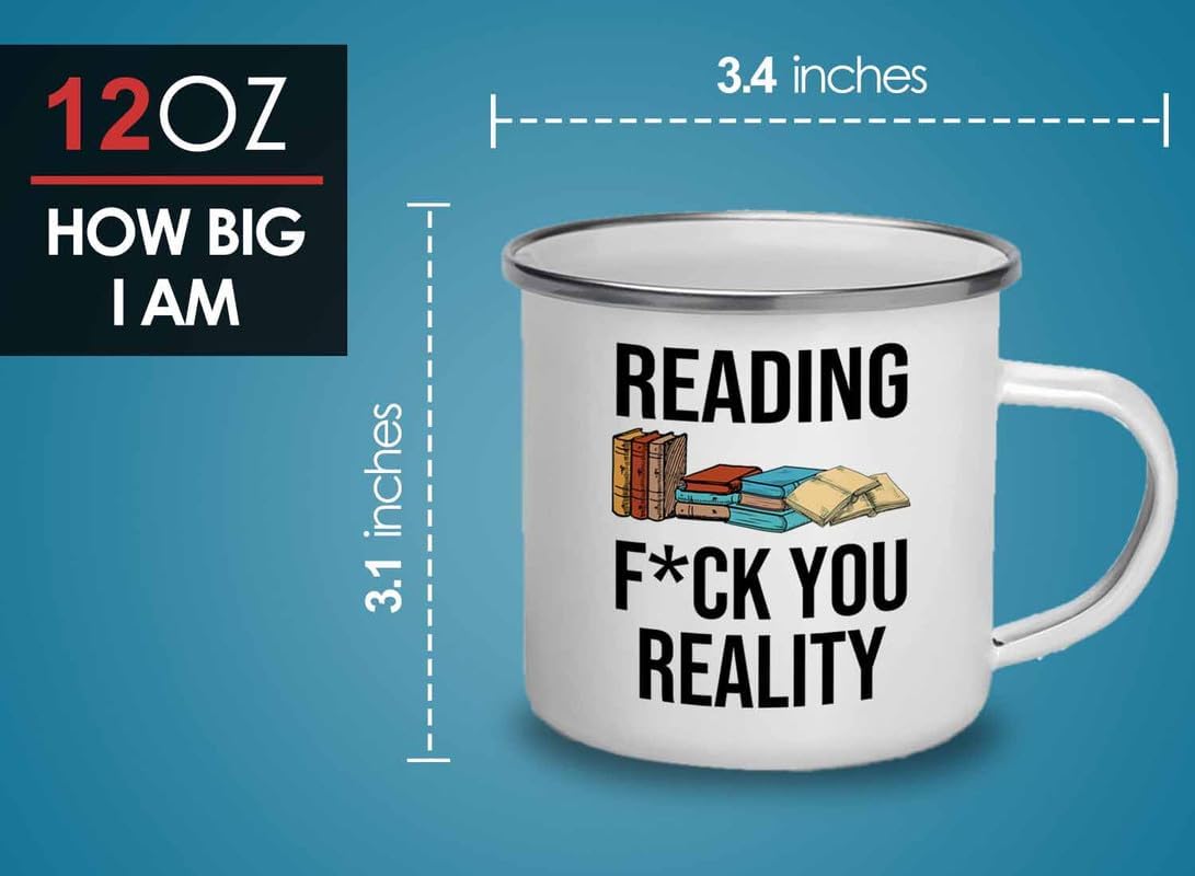 Reading Bookworm Camper Mug 12oz - Reading Fck You Reality - Reading Reader Book Worm I Know Things Book Addict Book Lover Bookish Novelist Librarian Writer
