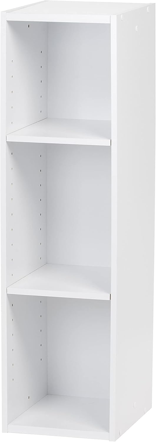IRIS USA 3-Tier Cubby Storage Bookshelf with Adjustable Shelves, 10" Width Stackable Easy Assembly Space Saving Shelving Unit Decor Bookcase, White