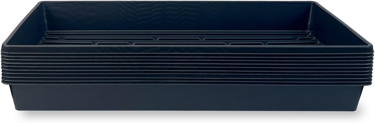 10 Plant Growing Trays (No Drain Holes) - 20" x 10" - Perfect Garden Seed Starter Grow Trays: for Seedlings, Indoor Gardening, Growing Microgreens, Wheatgrass & More - Soil or Hydroponic