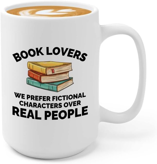 Book Lover Coffee Mug 15oz White - We prefer fictional - Gift For Poets Bookish People Bibliophile Librarian Book Club Reader