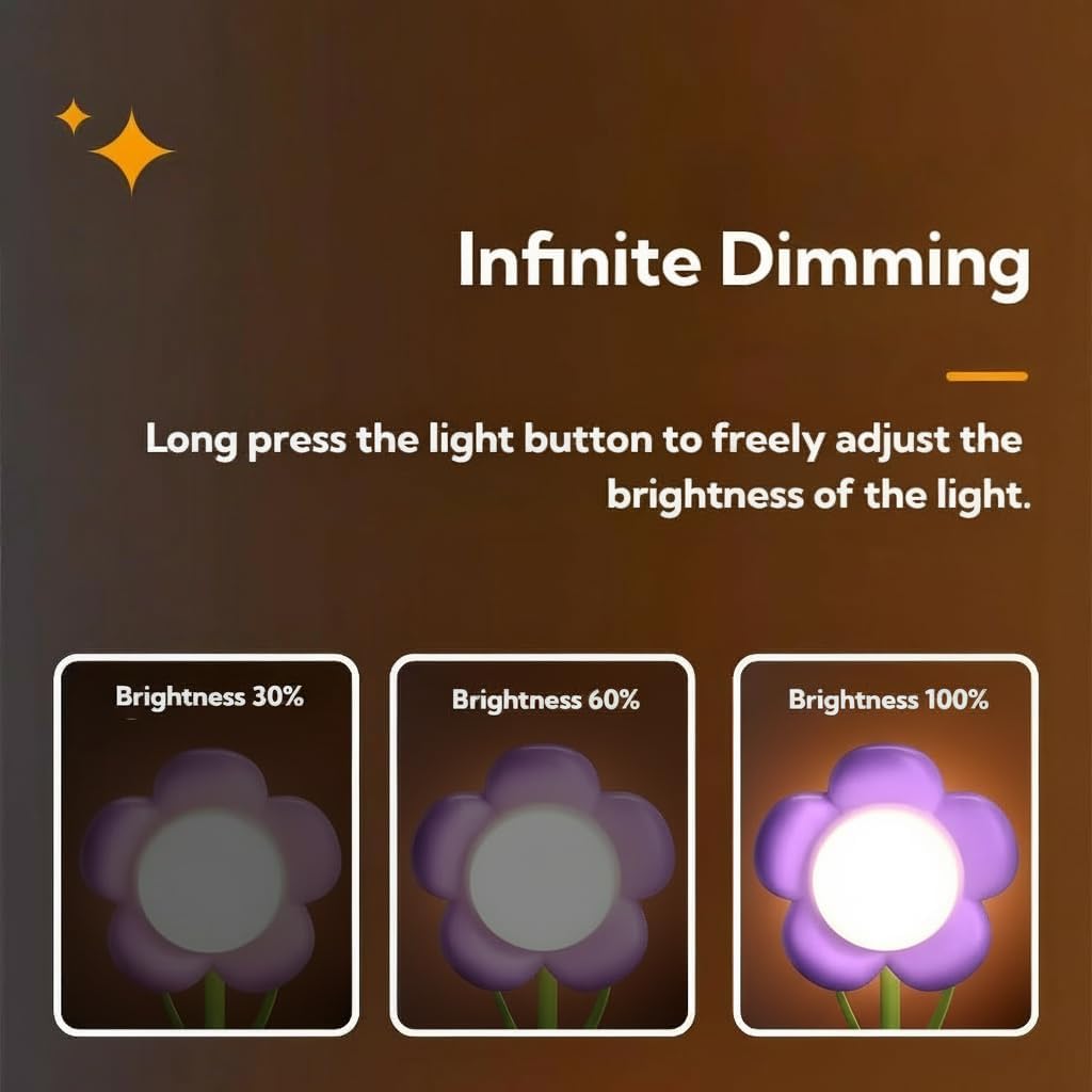 Birthday Gifts for Women,Sunflower Flower Lamp Rechargeable Cordless Led Reading Light,3-Colour Infinitely Dimming Small Night Light for Festival Gifts for Mom Girlfriend Grandma (Purple)