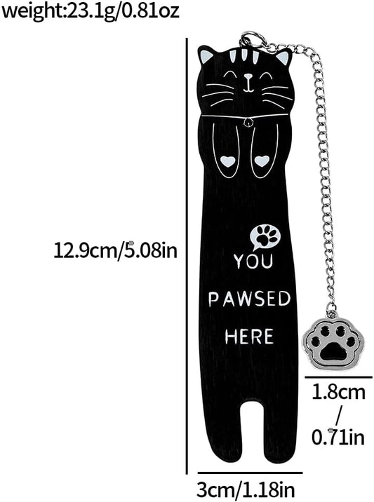 Cute Black Cat Metal Bookmark with Cat Paw Pendant You PAWSED HERE Cute Bookmark for Women Funny Book Marks Cute Gift School Supplies (Cat Bookmark Set B)