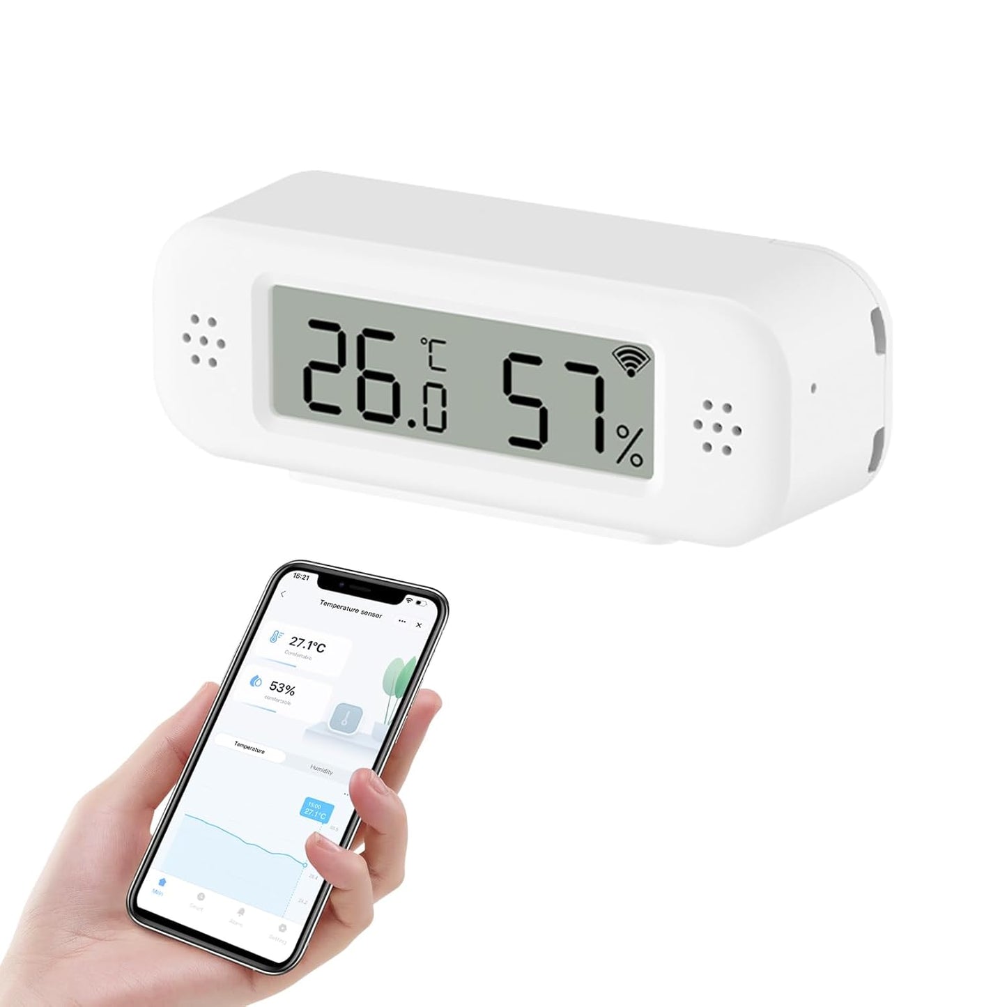 WiFi Thermometer, Humidity Meter with Smart Alert and Data Storage, Temperature and Humidity Monitor for Bedroom, Baby Room, Warehouse, Cellar, Greenhouse, White with Screen