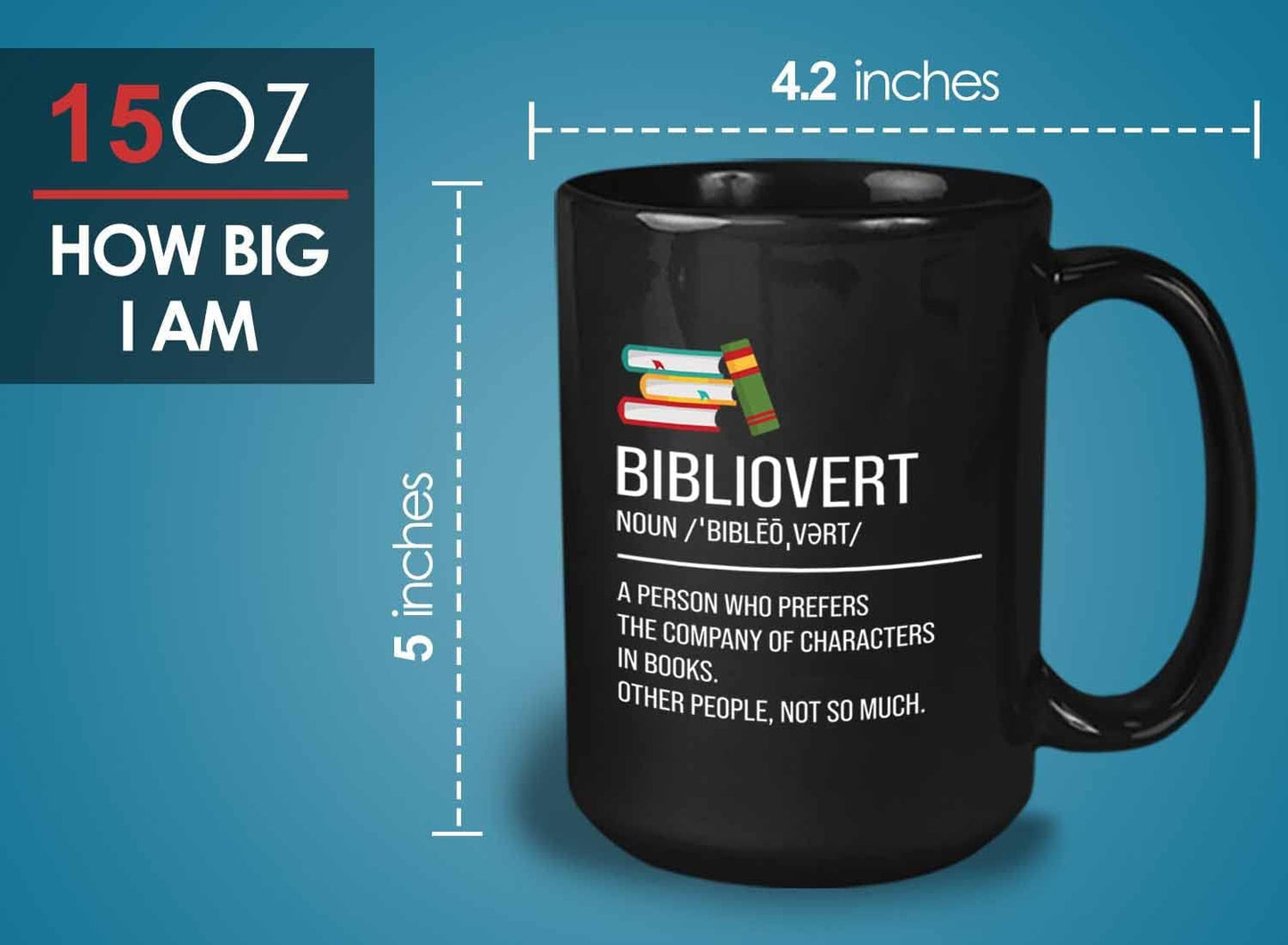 Bubble Hugs Book lovers Coffee Mug 15oz Black - Bibliovert Definition - Author Writer Book Library Editor Introvert Lovers Cat Chill Relax Bookworm Reading
