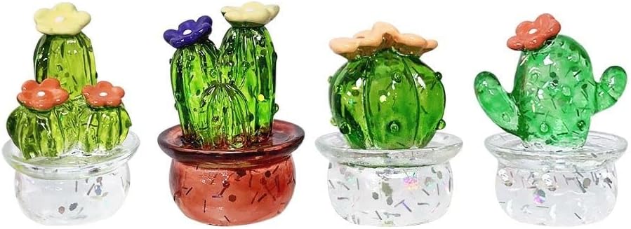 4Pcs Mini Cactus Figurines Ornaments Desktop Craft Car Inner Ornaments Adornment Cute Miniature Plant for Home Office Decoration(4Pcs/Set)