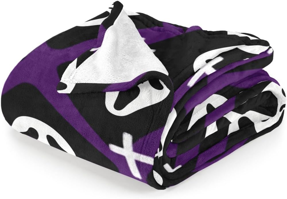 Halloween Spooky Face Blanket, Purple and Black, Soft Ghost Throw for Travel, Office, Home (80" x 60")