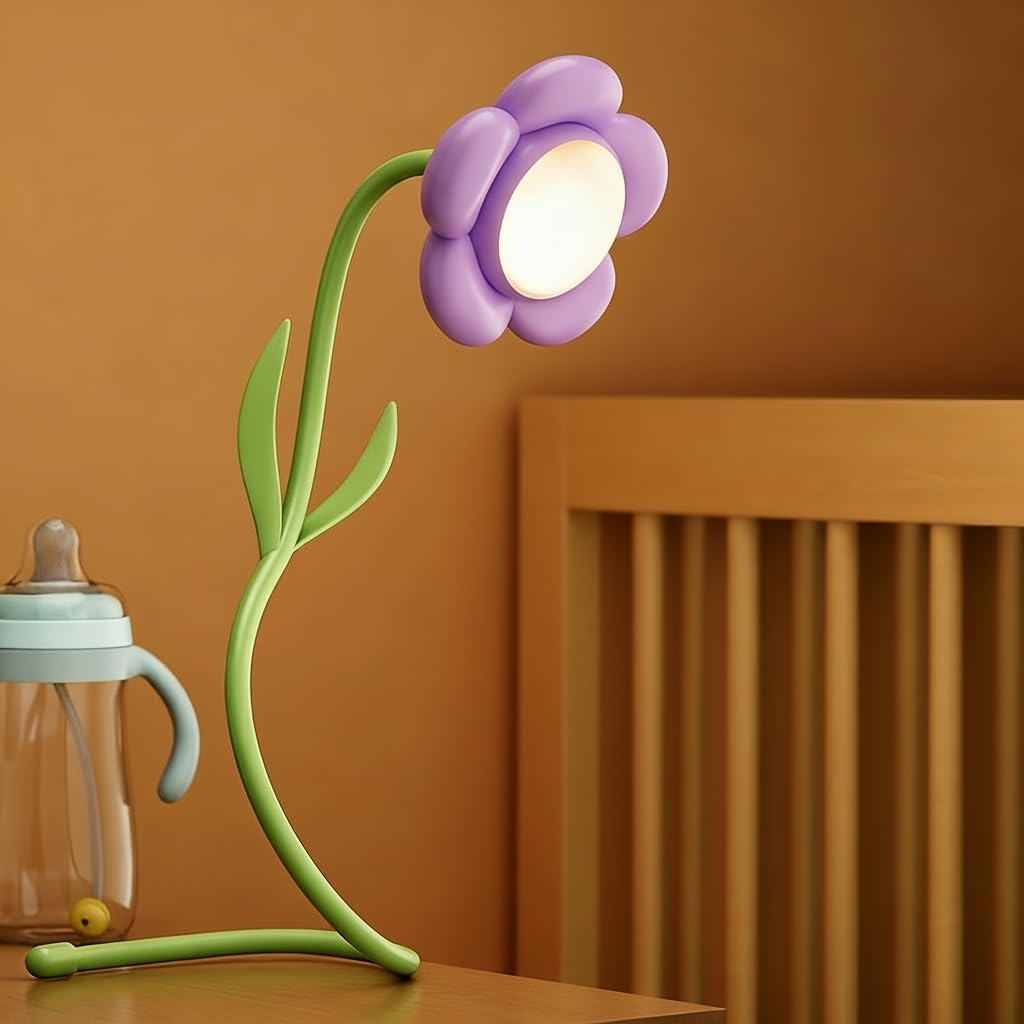 Birthday Gifts for Women,Sunflower Flower Lamp Rechargeable Cordless Led Reading Light,3-Colour Infinitely Dimming Small Night Light for Festival Gifts for Mom Girlfriend Grandma (Purple)