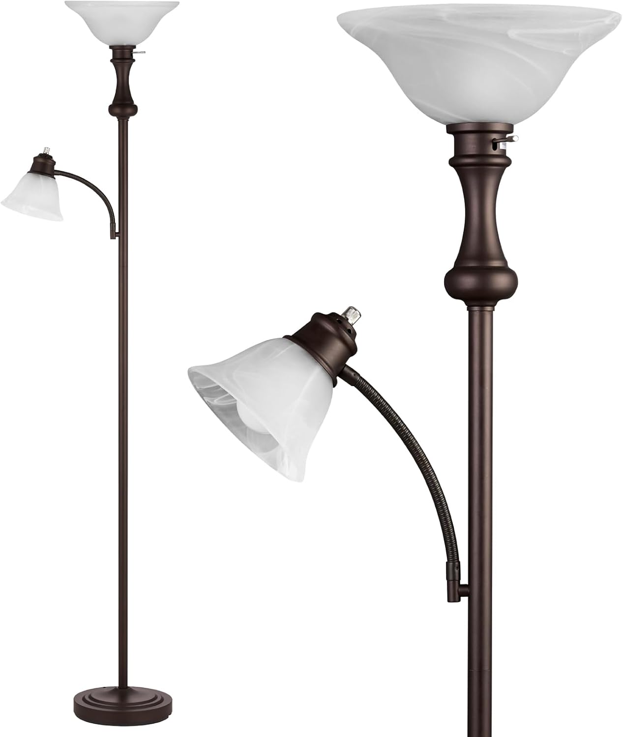 71'' Floor Lamps for Living Room, Tall Floor Lamp for Bedroom with Adjustable Angle Arc Reading lamp, Modern Torchiere Standing lamp with Glass Shade, Knob Switch, Bulb Included, Red Brown