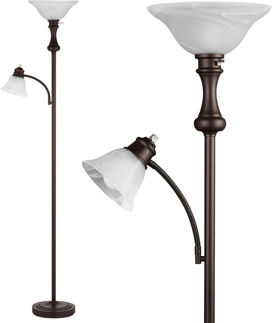 71'' Floor Lamps for Living Room, Tall Floor Lamp for Bedroom with Adjustable Angle Arc Reading lamp, Modern Torchiere Standing lamp with Glass Shade, Knob Switch, Bulb Included, Red Brown