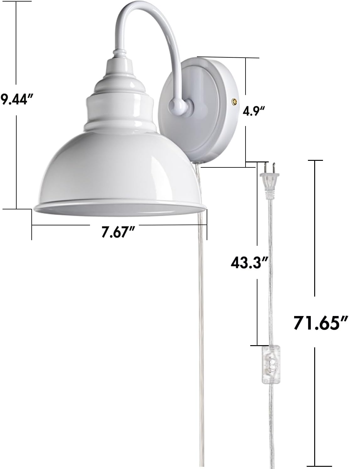 Bright White Modern Wall Light Fixture Plug-in Wall Sconce 7-inch Gooseneck Wall lamp for Bedroom Living Room Porch Entryway Garage