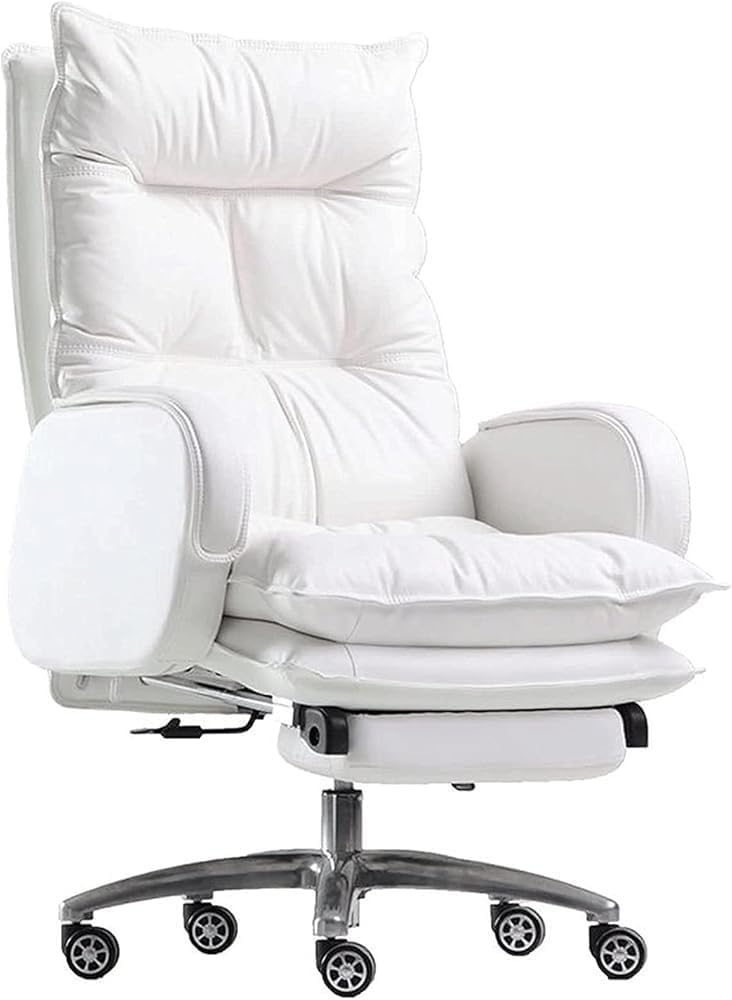 Ergonomic Leather Office Chair with Footstool Gaming Executive Adjustable Reclining Desk Chairs for Comfortable Seating Meeting Room Lunch Break Reading