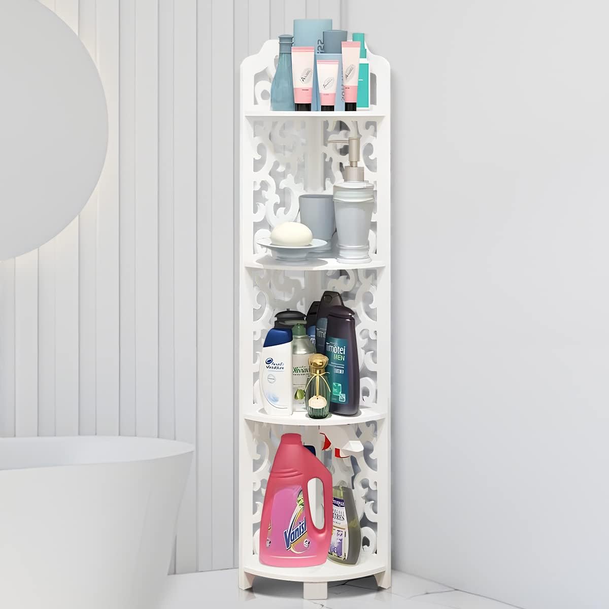 4 Tier Corner Shelf, Corner Ladder Shelf for Living Room, Free Standing Corner Shower Rack for Bathroom, Multipurpose Bathroom Corner Shelves Unit for Small Spaces (Baroque)
