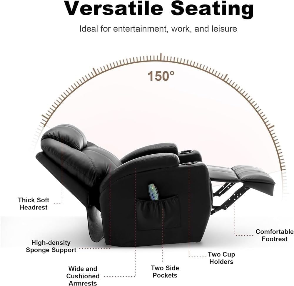 Electric Power Recliner Chair with Massage and Heat – Overstuffed Swivel Rocker Recliner with Vibration Massage, Ultimate Relaxation Single Sofa for Living Room, Home Theater, Adult Comfort Seating