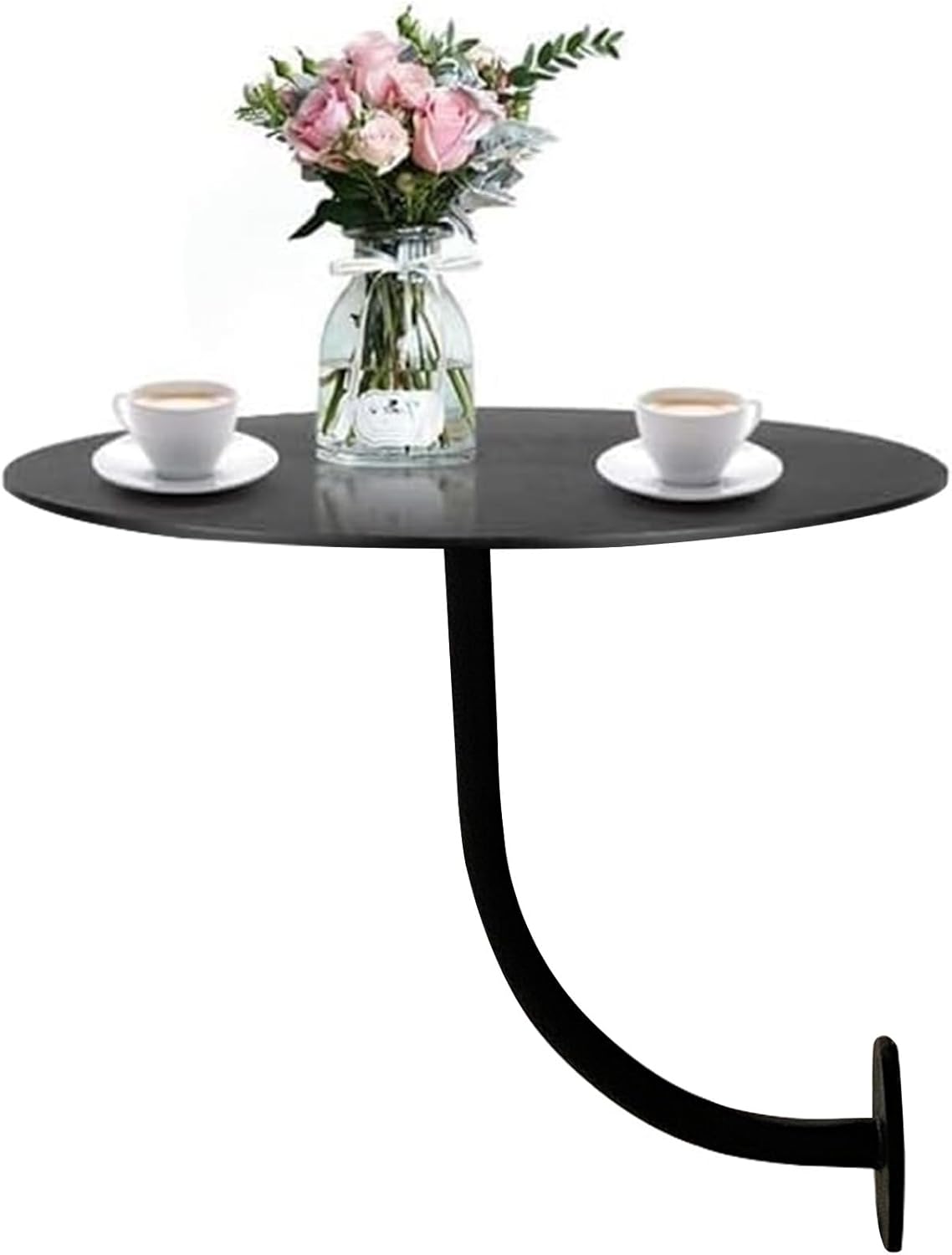 Round Pub Bar Table,Black Metal Iron Round Bar Table with Wall-Mounted L-Shape Bracket Cocktail Pub Table Circular Coffee Tea Kitchen Dining Table for Home Office, Dining Room, Small Spaces