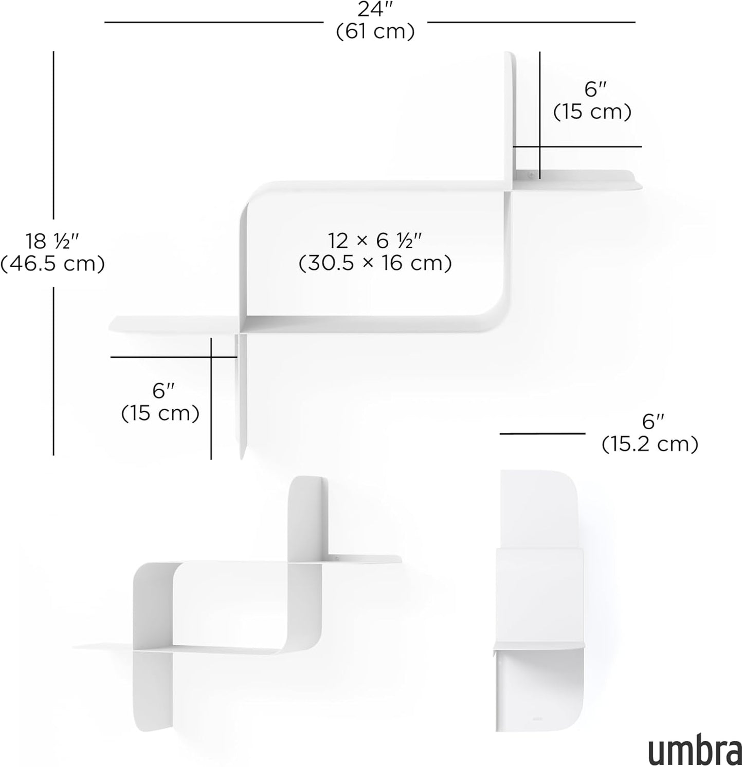 Umbra Montage Floating Wall Shelf, Metal, Set of 2, White