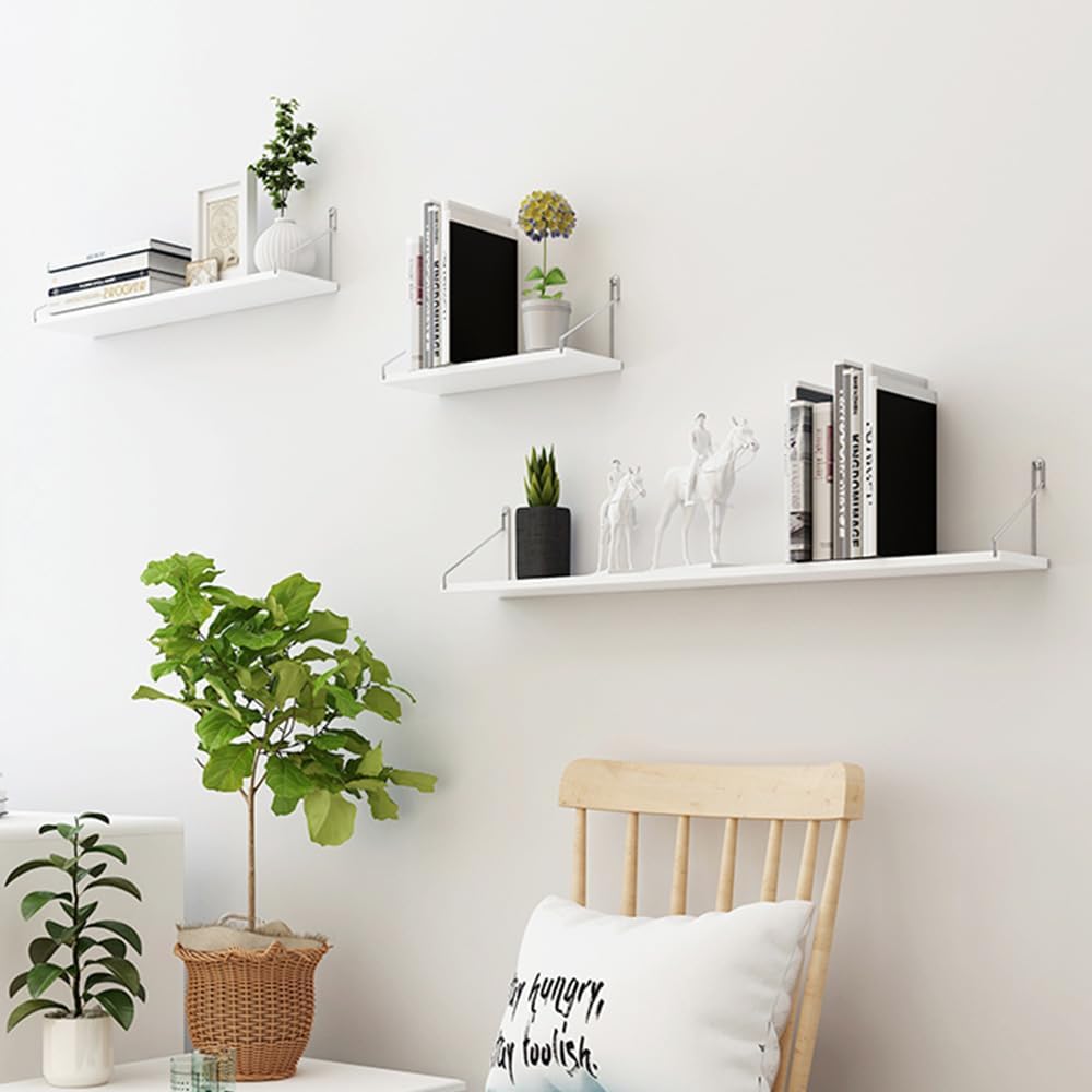 Dixiao 3Pack Wall Mounted Floating Shelves, White Shelves for Bedroom Modern Home Decor Wall Shelf (White, 30 * 15 * 1.5cm)
