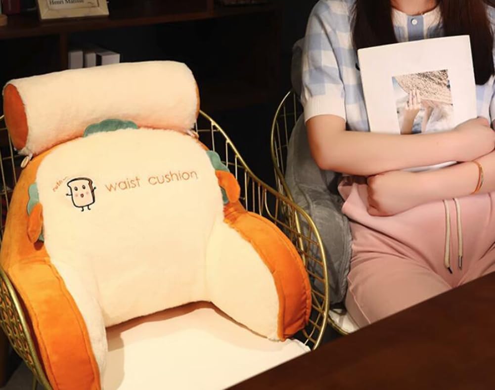 Cartoon Bed Backrest Pillow with Arms Sofa Rest Reading Pillow Ergonomic Lumbar Pillow Waist Cushion with Small Bolster (Yellow, 65×50×20cm/25.59"×19.7"×7.87")