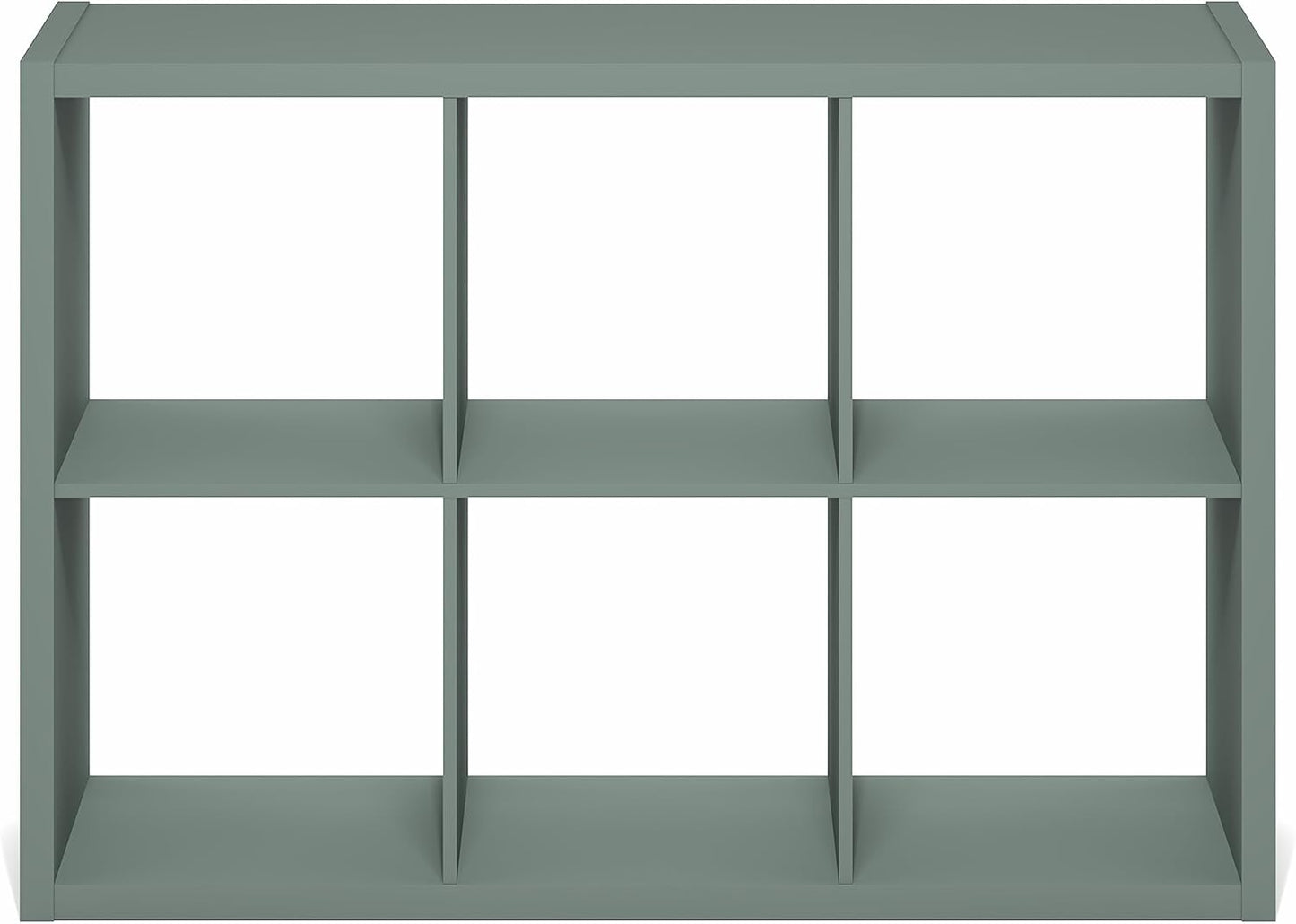 Furinno Cubicle Book Shelf, 6-Cube Bookshelf, Extra Thick Frame Horizontally & Vertically Reversible Bookcase with Open Back, 14.6" x 44" x 30", for Living Room, Bedroom, Home Office, Sage Green
