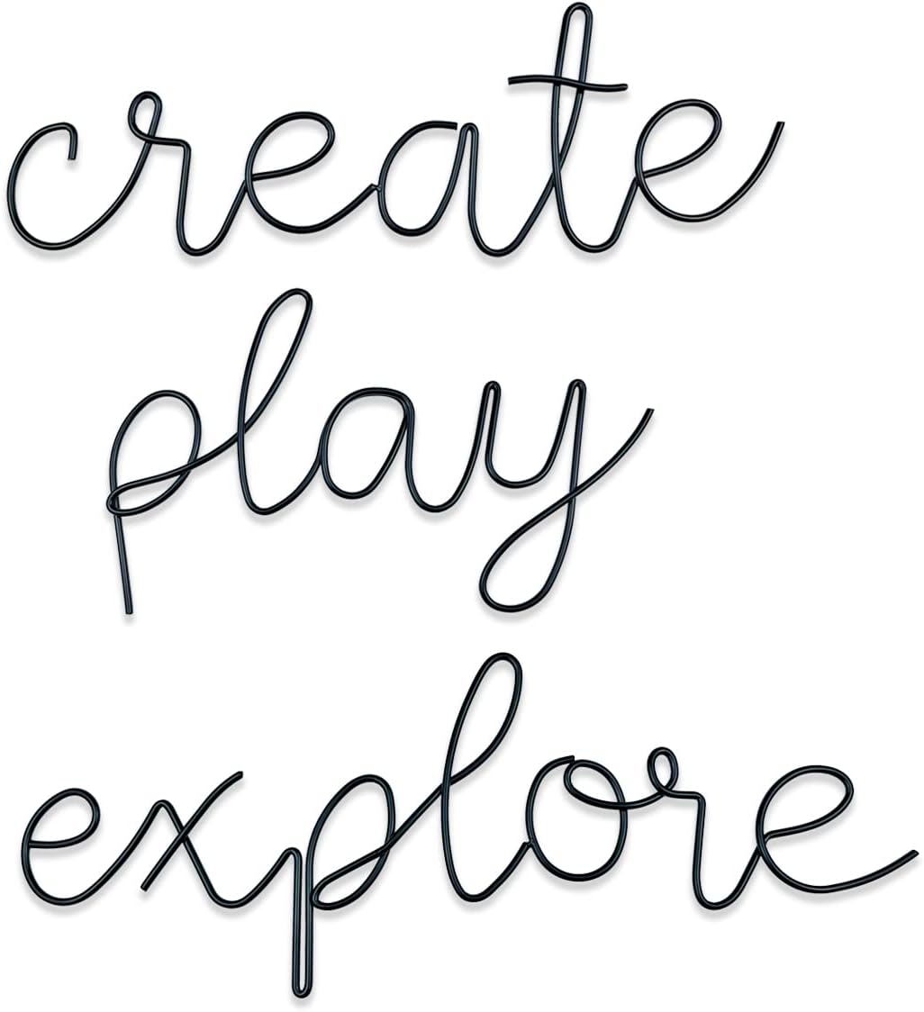 KRSHEMDE Playroom Wall Decor Metal Play Explore Create Inspirational Wall Art Nursery Room Decor for Kids Toddlers Boys Girls Classroom Bedroom Reading Nook Positive Quotes Wall Decoration