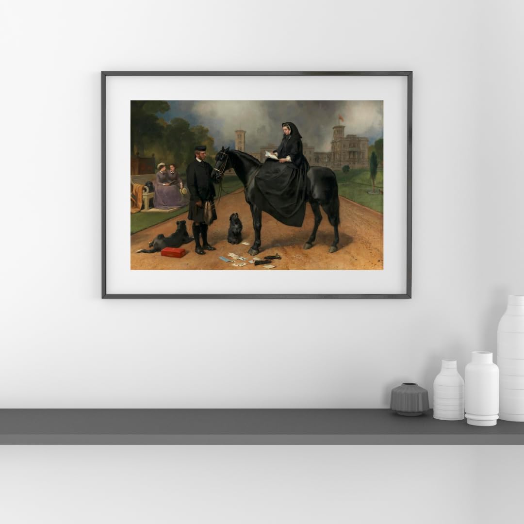 Queen Victoria at Osborne Reading a Letter Horseback Black Horse Painting by Sr. Landseer London Artist 20"X30" Image Size on Matte Paper Fine Art Print Poster Shipped Rolled-up