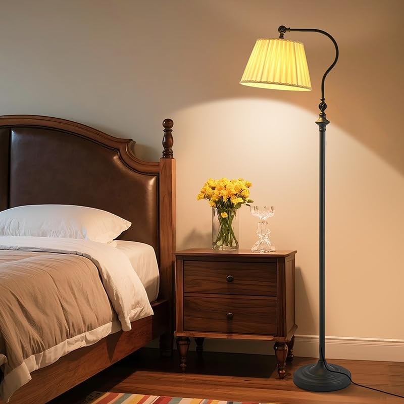 Floor Lamp with Fabric Shade,12W Smart Remote and Bluetooth Dimmable, Standing Lamps for Living Room Corner Bedroom Bedside Farmhouse Office,Modern Rustic Vintage Tall Reading Light