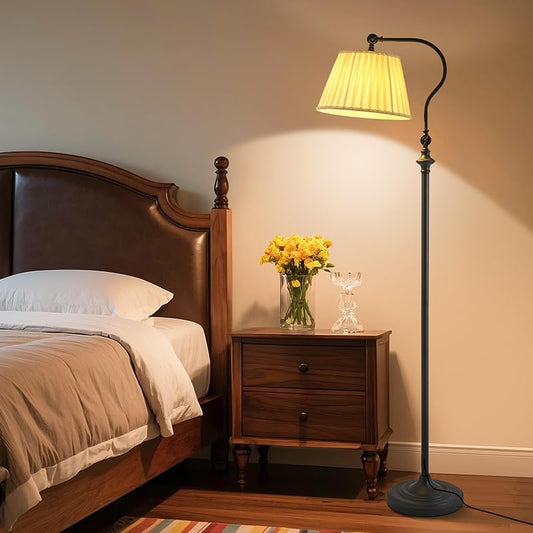 Floor Lamp with Fabric Shade,12W Smart Remote and Bluetooth Dimmable, Standing Lamps for Living Room Corner Bedroom Bedside Farmhouse Office,Modern Rustic Vintage Tall Reading Light