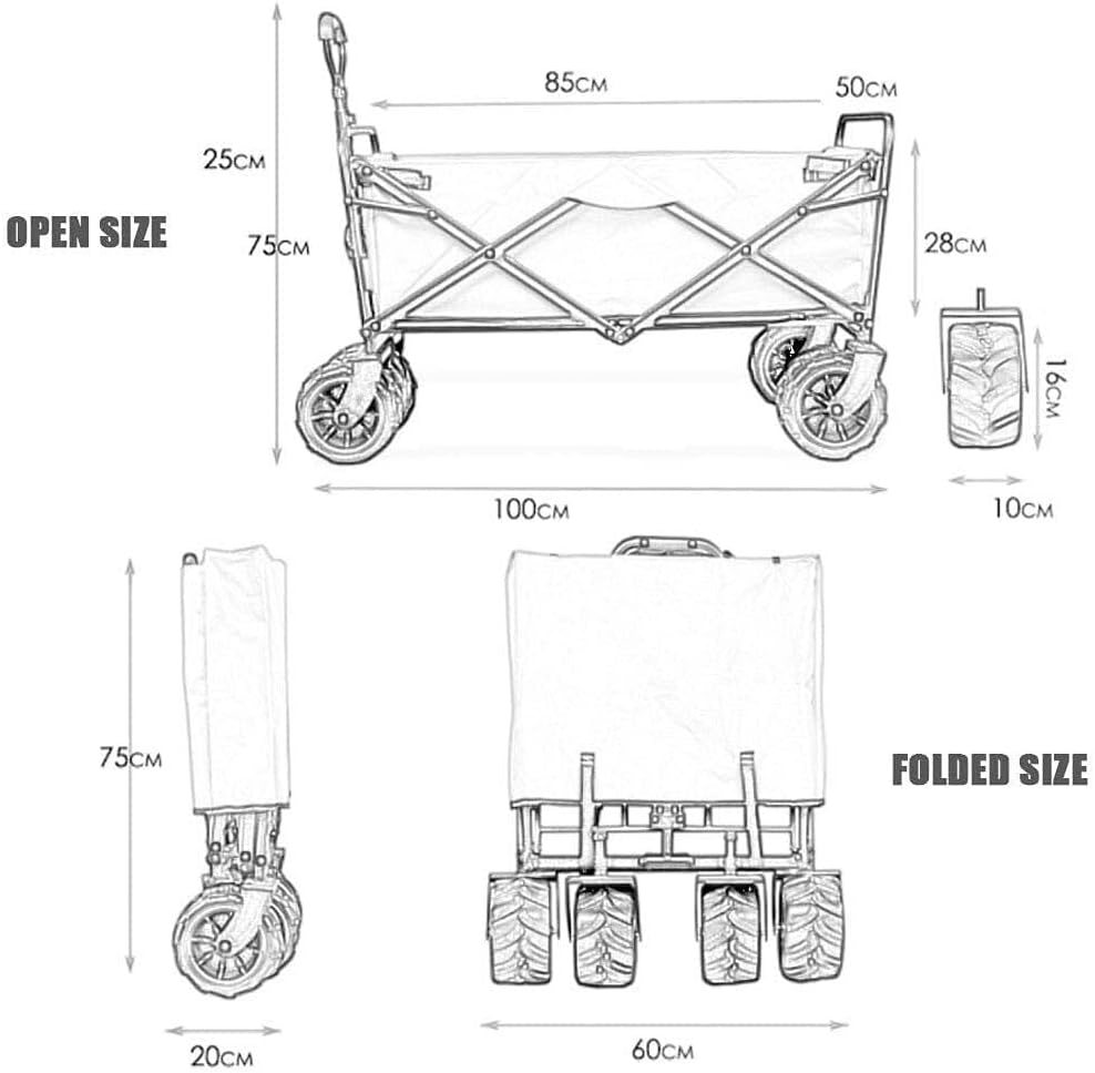 Foldable Outdoor Utility Wagon with Heavy Duty Steel Frame, Big All-Terrain Wheels & Adjustable Handle for Camping(Green)