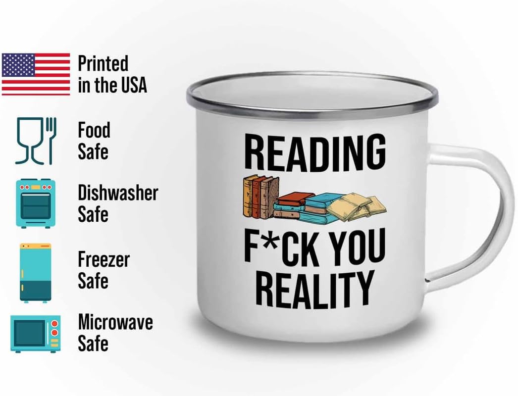 Reading Bookworm Camper Mug 12oz - Reading Fck You Reality - Reading Reader Book Worm I Know Things Book Addict Book Lover Bookish Novelist Librarian Writer