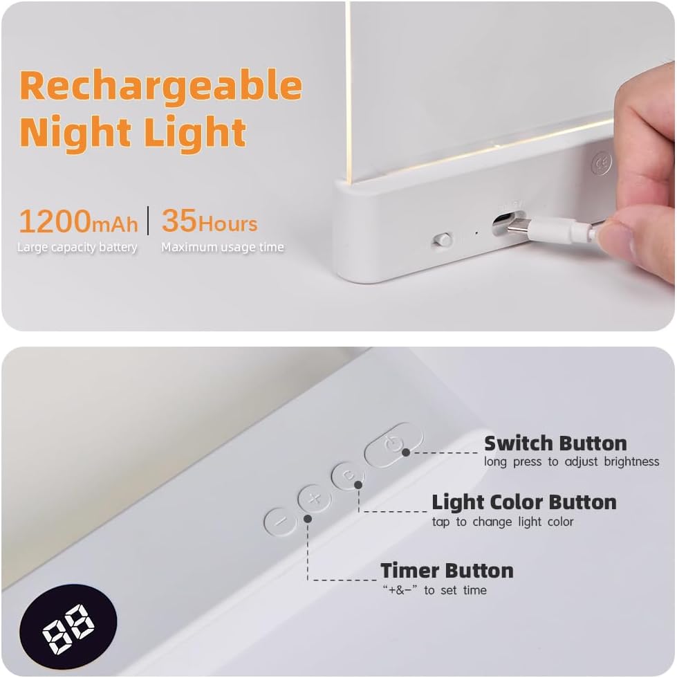 Book Light for Night Reading, Rechargeable Flat Page Light with Even Illumination & Eye-Friendly Dimming, Protective Scratch-Free Pouch Included, Portable Lamp for Bed, Airplane & Travel (white)