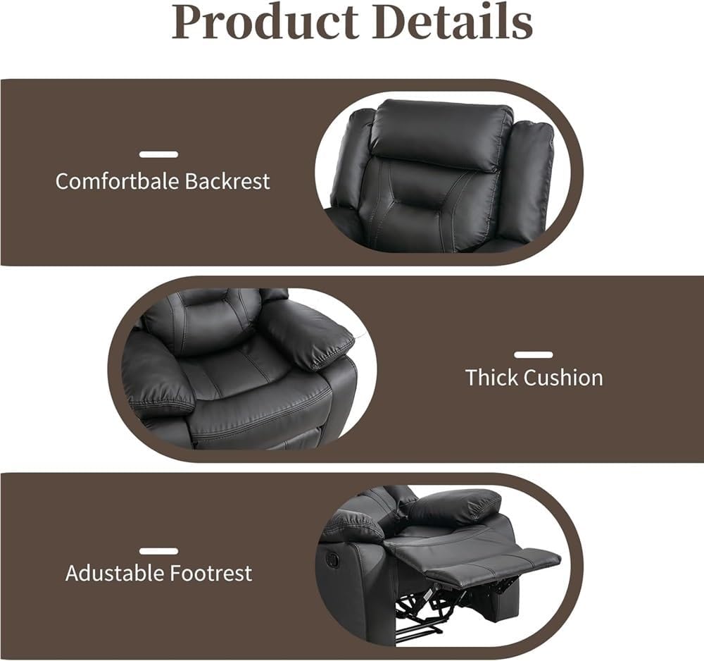 Power Recliner Chair Leather Single Reclining Sofa, Electric Reclining Chair for Living Room, Comfortable Home Theater Recliner Chair with Padded Seat Backrest