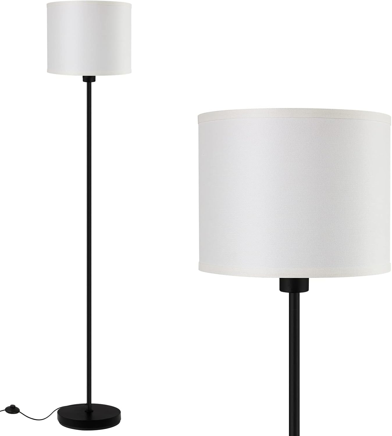 Floor Lamps for Bedroom, Small Standing Lamp with Bulb(12W, 2700K), White Lampshade, Foot Switch, Simple 59" Tall Pole Lamps for Kids Room/Girls Room/Boys Gift/Living Room/Classroom, Boho Reading Lamp