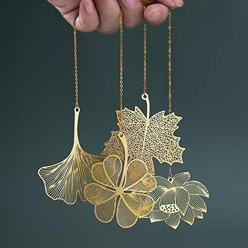 4 Pack Metal Bookmarks with Chain, Golden Hollow Bookmark Gift for Book Lovers, Writers, Readers, Children, Teens, Men, Women, Adults