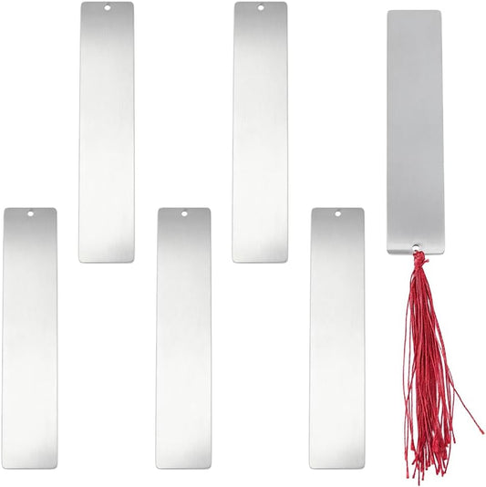 6pcs Stainless Steel Metal Book Marks 5.12inchx1.02inch Rectangle Engraving Stamping Tags DIY Metal Blank Bookmarks Page Markers for Student Teacher Book Lover DIY Project Gift