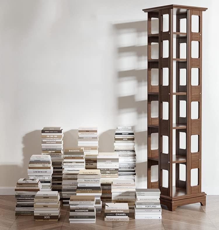Solid Wood Rotating Bookshelf, 360-degree Bookcase Landing Creative Student Book Shelf for Living Room MINGPING (Size : 44x44x140cm Walnut Color) ()