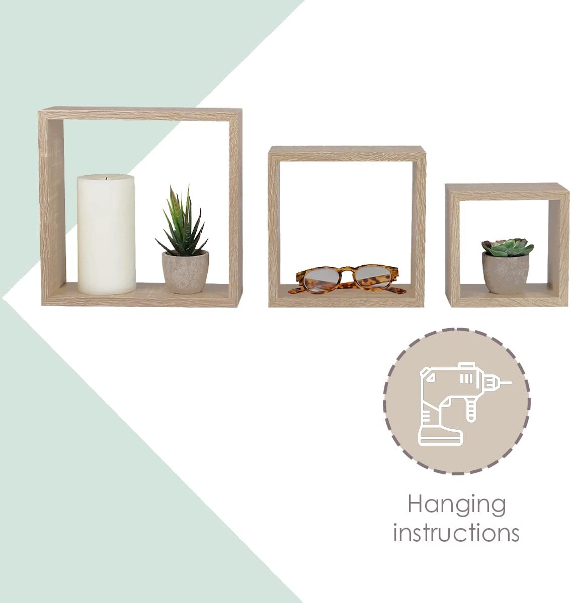 Home Basics Sturdy & Attractive Floating Wall Cubes, Oak | Shadow Box Frames are Perfect for Any Room | Frame Your Favorite Items on Display