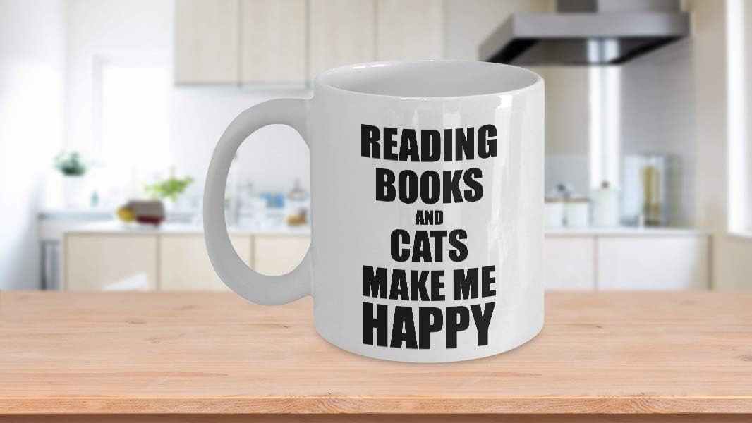 Reading Books And Cats Make Me Happy Mug Funny Gift For Hobby Lover Coffee Tea Cup Large 15 oz