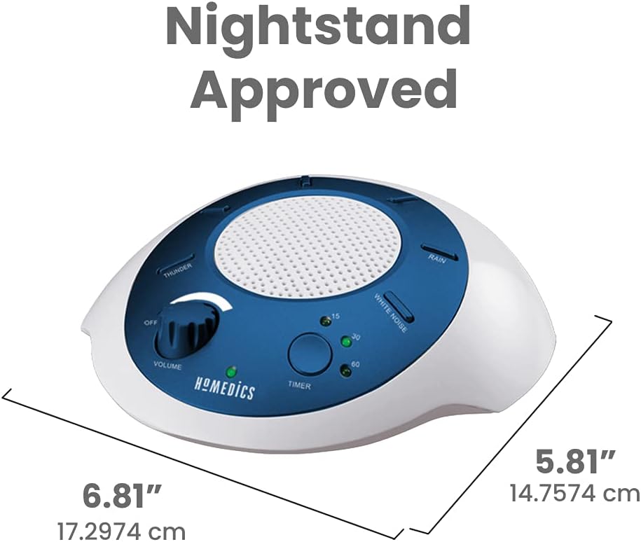 Homedics SoundSleep White Noise Sound Machine, Blue, Small Travel Sound Machine with 6 Relaxing Nature Sounds, Portable Sound Therapy for Home, Office, Nursery, Auto-Off Timer, by Homedics