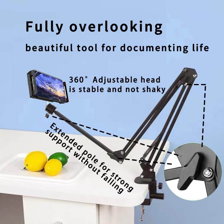 Tablet Stand Holder for Bed,Folding Tablet Holder for Desk,Flexible Tablet Arm Clamp Compatible with iPad/iPhone15/iPad Pro/N-Switch,Kindle Fire,or others 4.5~12.9 Inch-Reading,Watching Black