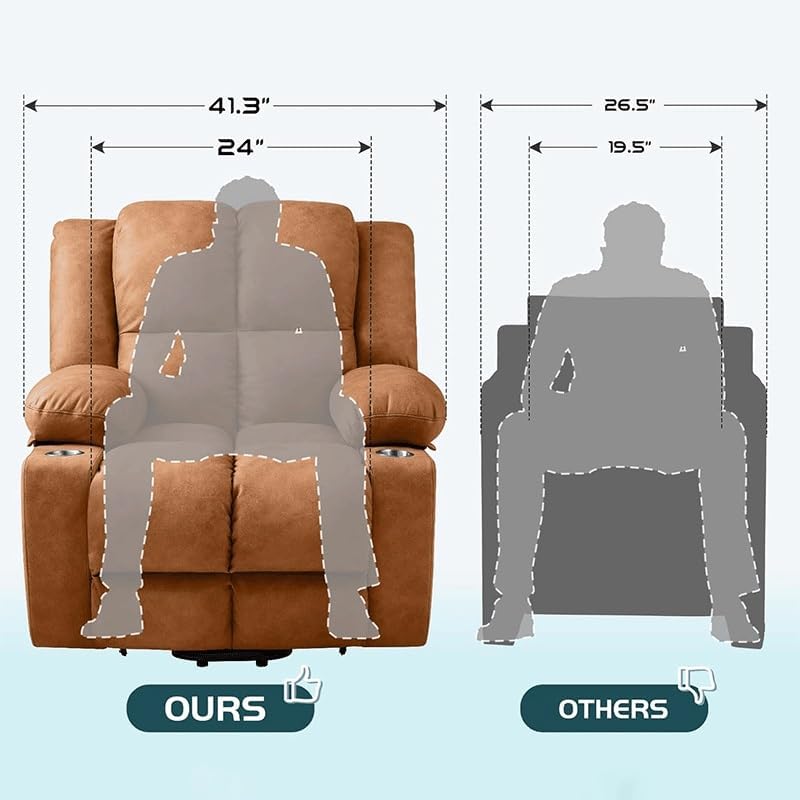 Adults Massage Recliner Chair, Ergonomic Leisure Chair Classic Single Sofa, Living Room Recliner Sofa with Massage and Heated, Cup Holders and USB Port